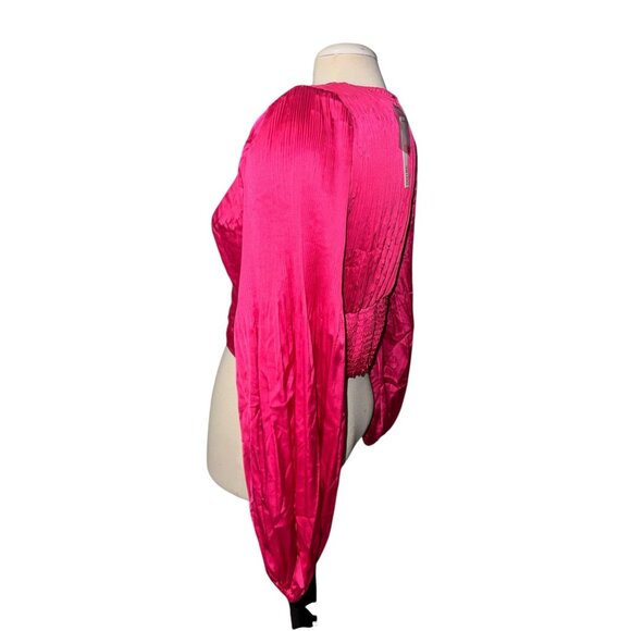 Do+Be Hot Pink Long Sleeve Plunging V-Neck Crop Top Size Large Womens - Picture 9 of 12